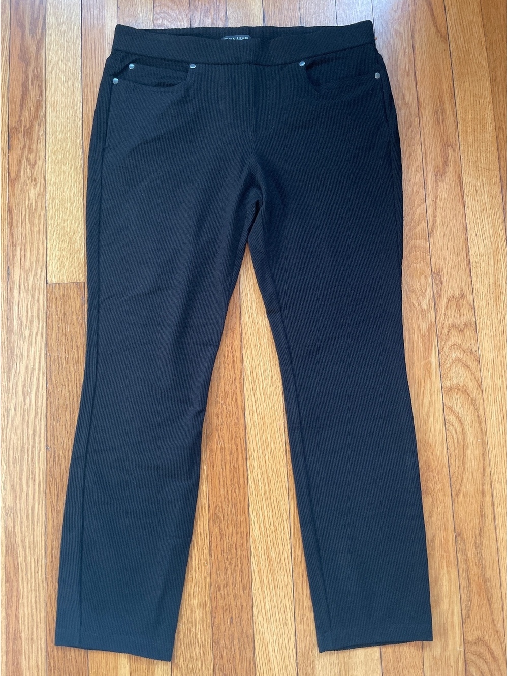 Eileen Fisher Black Ribbed Tencel Slim Straight Ankle Pants Stretch S Capsule